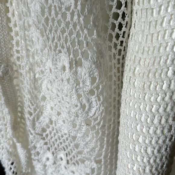 Crocheted Button up cardigan with Roses Down Center, Empire sleeves scal… - Picture 8 of 14